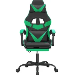 vidaXL Silla gaming con reposapiés cuero sintético negro verde Negro y verde Online