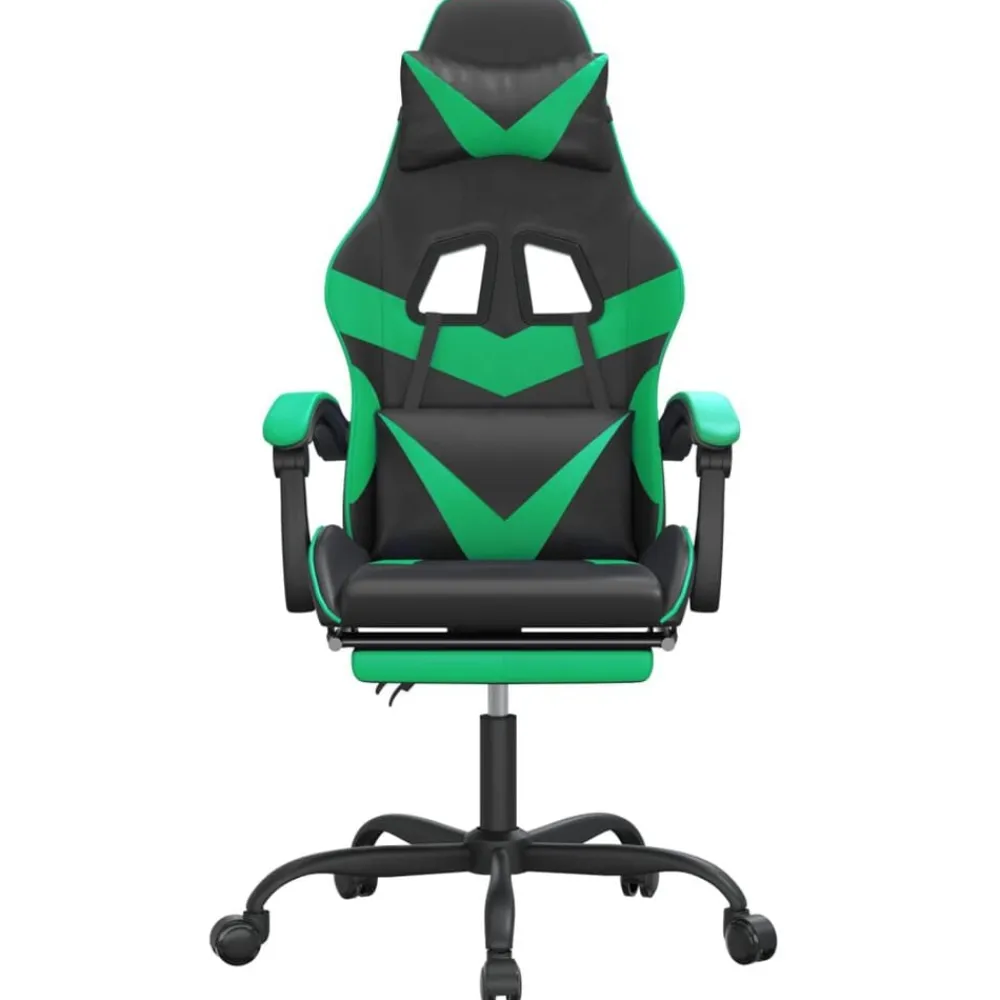 vidaXL Silla gaming con reposapiés cuero sintético negro verde Negro y verde Online