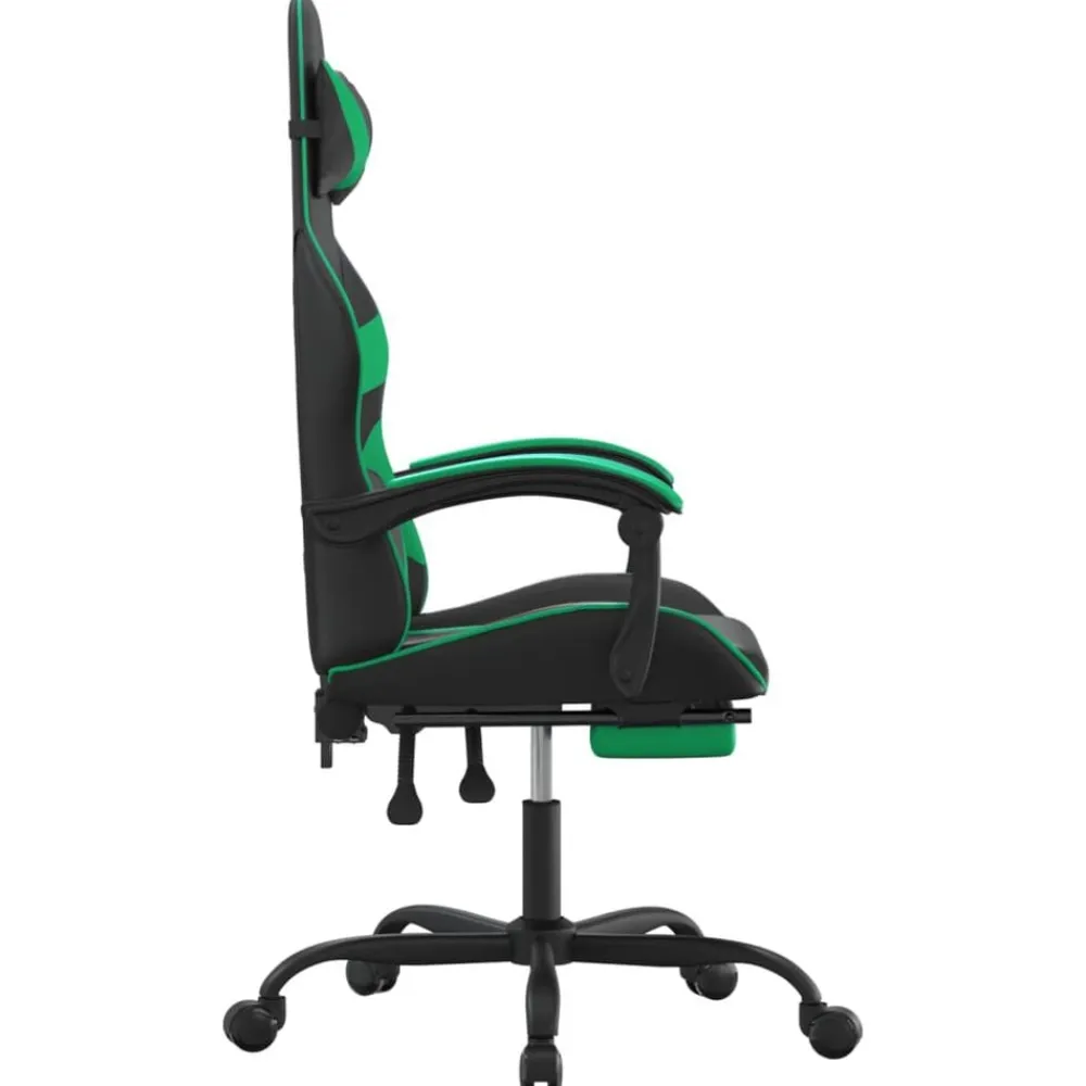 vidaXL Silla gaming con reposapiés cuero sintético negro verde Negro y verde Online