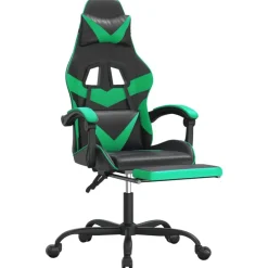 vidaXL Silla gaming con reposapiés cuero sintético negro verde Negro y verde Online
