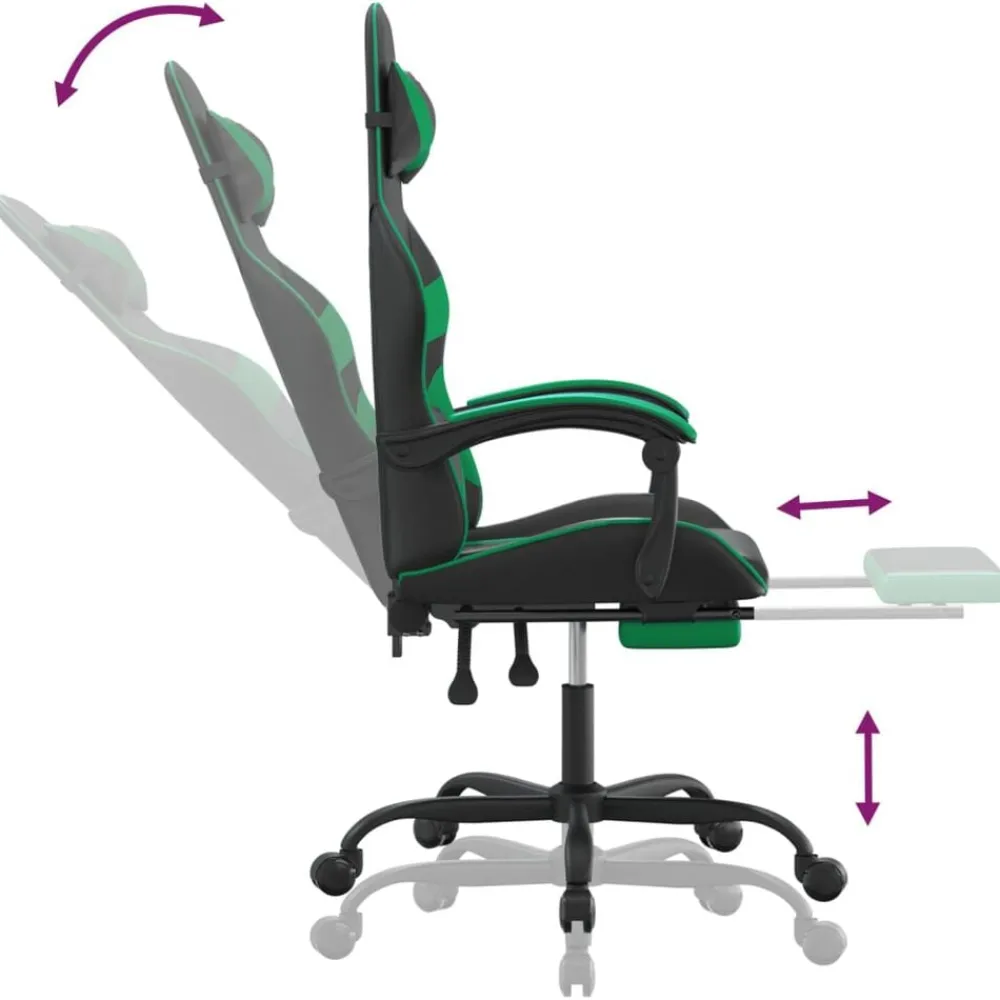 vidaXL Silla gaming con reposapiés cuero sintético negro verde Negro y verde Online