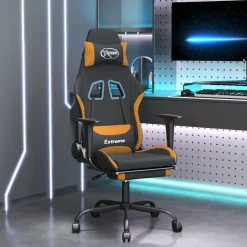 vidaXL Sillas-Silla gaming con reposapiés tela negro y naranja