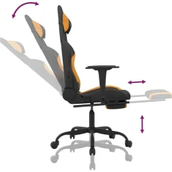 vidaXL Sillas-Silla gaming con reposapiés tela negro y naranja