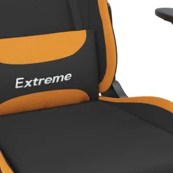 vidaXL Sillas-Silla gaming con reposapiés tela negro y naranja