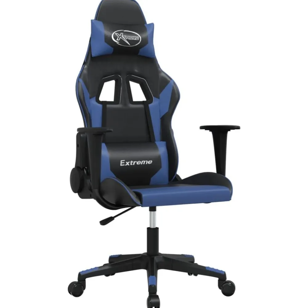vidaXL Silla gaming cuero sintético Negro y azul New