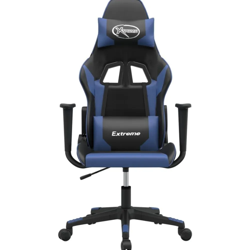 vidaXL Silla gaming cuero sintético Negro y azul New