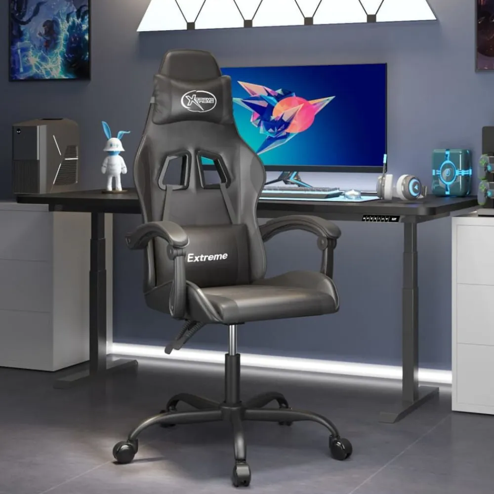 vidaXL Silla gaming cuero sintético Negro New