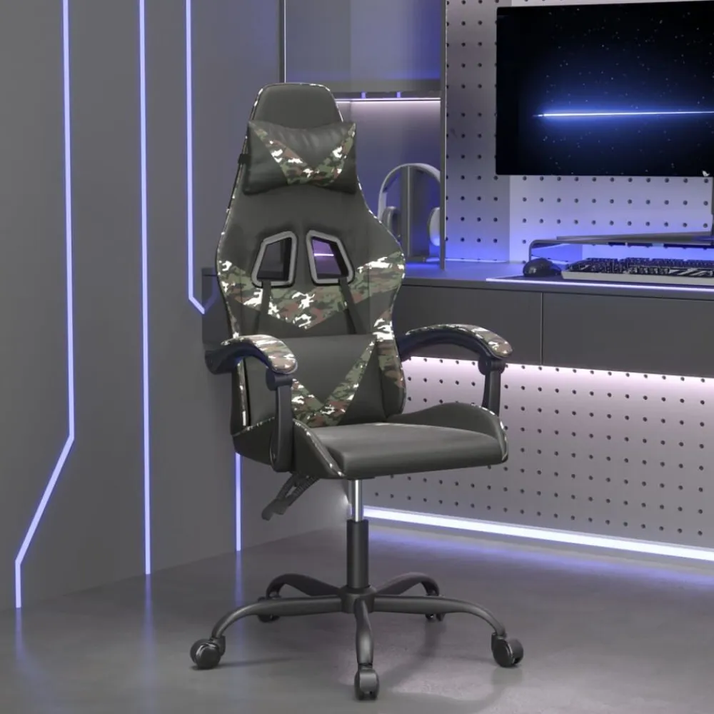 vidaXL Silla gaming cuero sintético Negro y camuflaje Discount