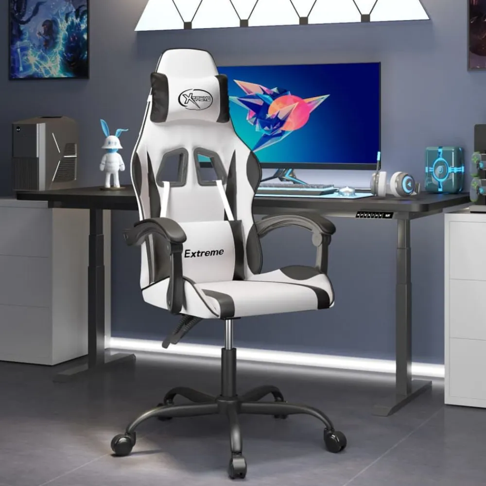 vidaXL Silla gaming cuero sintético Blanco y negro Best
