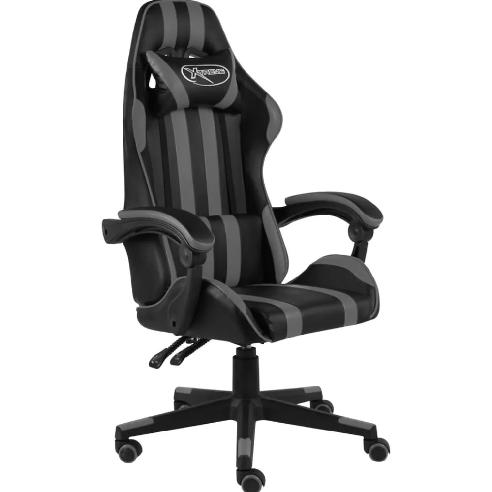 vidaXL Silla gaming de cuero sintético negro y Gris Hot