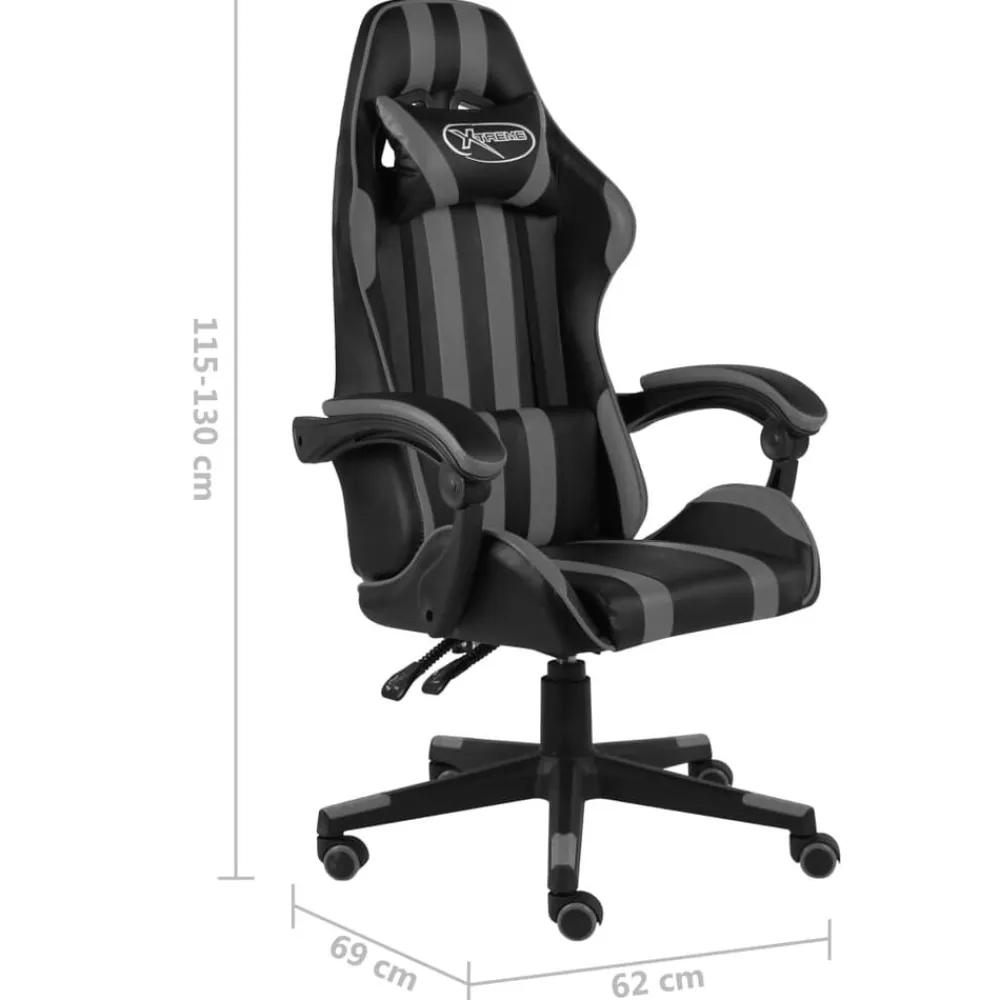 vidaXL Silla gaming de cuero sintético negro y Gris Hot