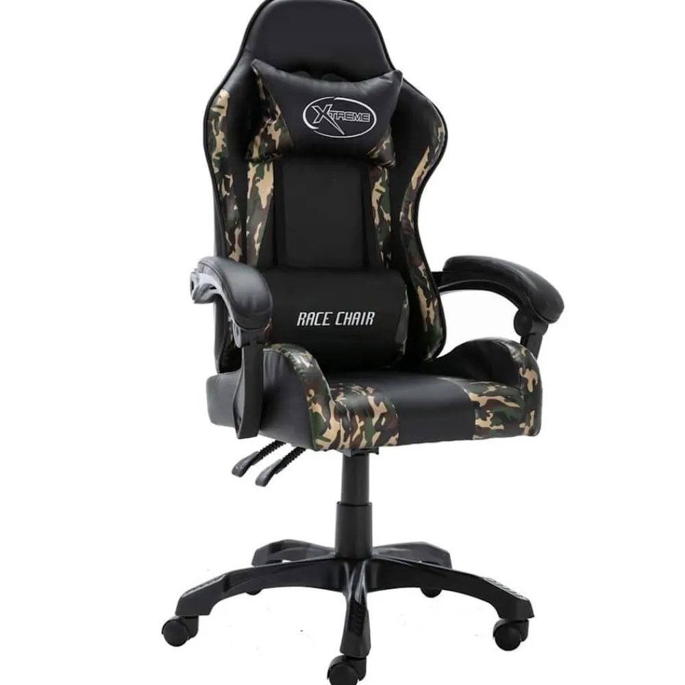 vidaXL Mobiliario De Oficina-Silla gaming de cuero sintético negro y camuflaje