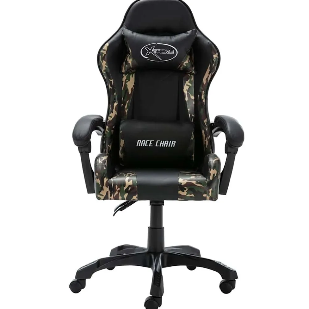 vidaXL Mobiliario De Oficina-Silla gaming de cuero sintético negro y camuflaje