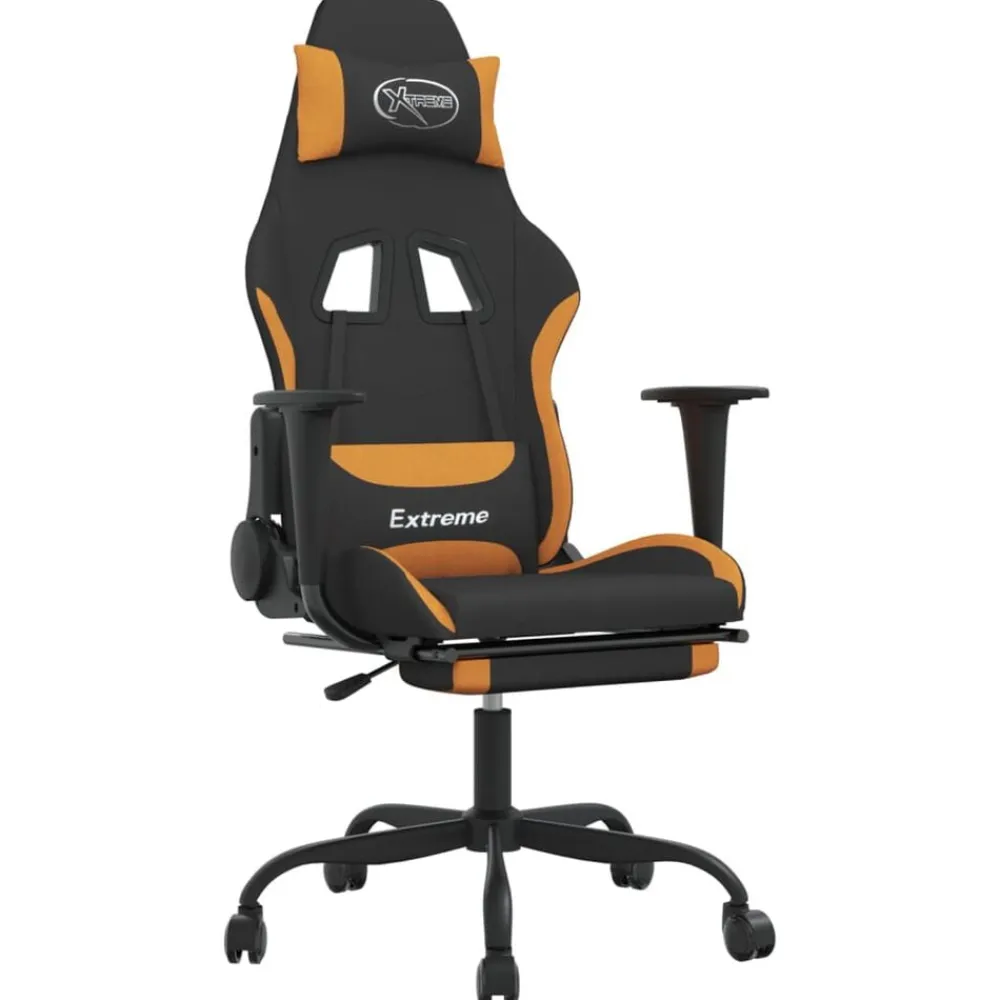 vidaXL Sillas-Silla gaming de masaje con reposapiés tela negro y naranja