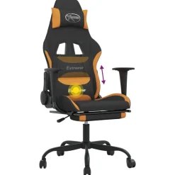vidaXL Sillas-Silla gaming de masaje con reposapiés tela negro y naranja
