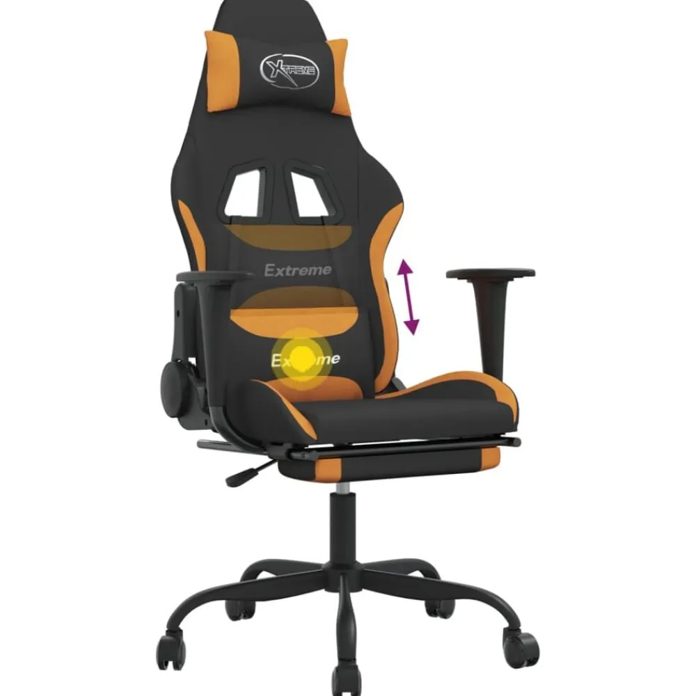 vidaXL Sillas-Silla gaming de masaje con reposapiés tela negro y naranja