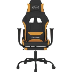 vidaXL Sillas-Silla gaming de masaje con reposapiés tela negro y naranja