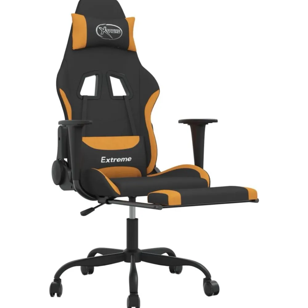 vidaXL Sillas-Silla gaming de masaje con reposapiés tela negro y naranja