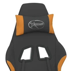 vidaXL Sillas-Silla gaming de masaje con reposapiés tela negro y naranja