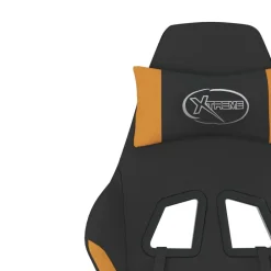 vidaXL Sillas-Silla gaming de masaje con reposapiés tela negro y naranja