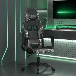 vidaXL Silla gaming de masaje cuero sintético Negro y camuflaje Sale
