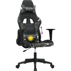 vidaXL Silla gaming de masaje cuero sintético Negro y camuflaje Sale