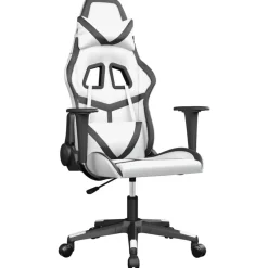 vidaXL Silla gaming de masaje cuero sintético Blanco y negro Sale