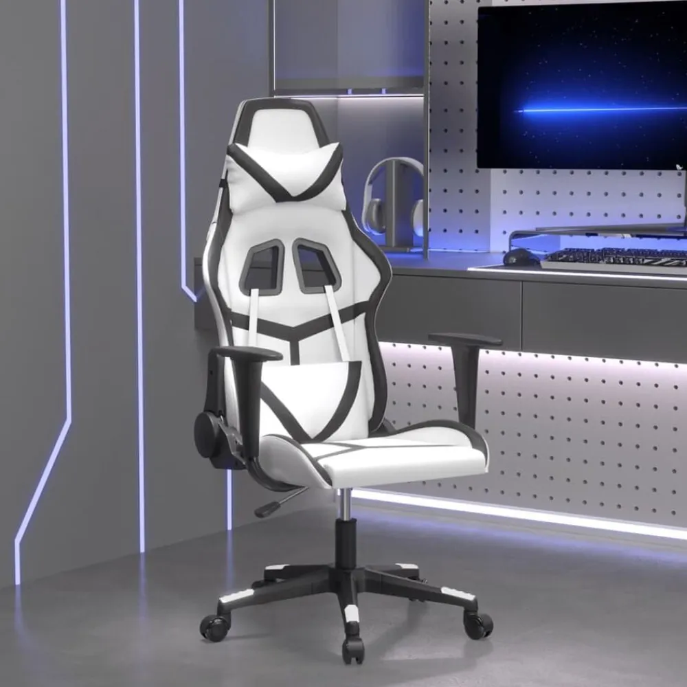vidaXL Silla gaming de masaje cuero sintético Blanco y negro Sale