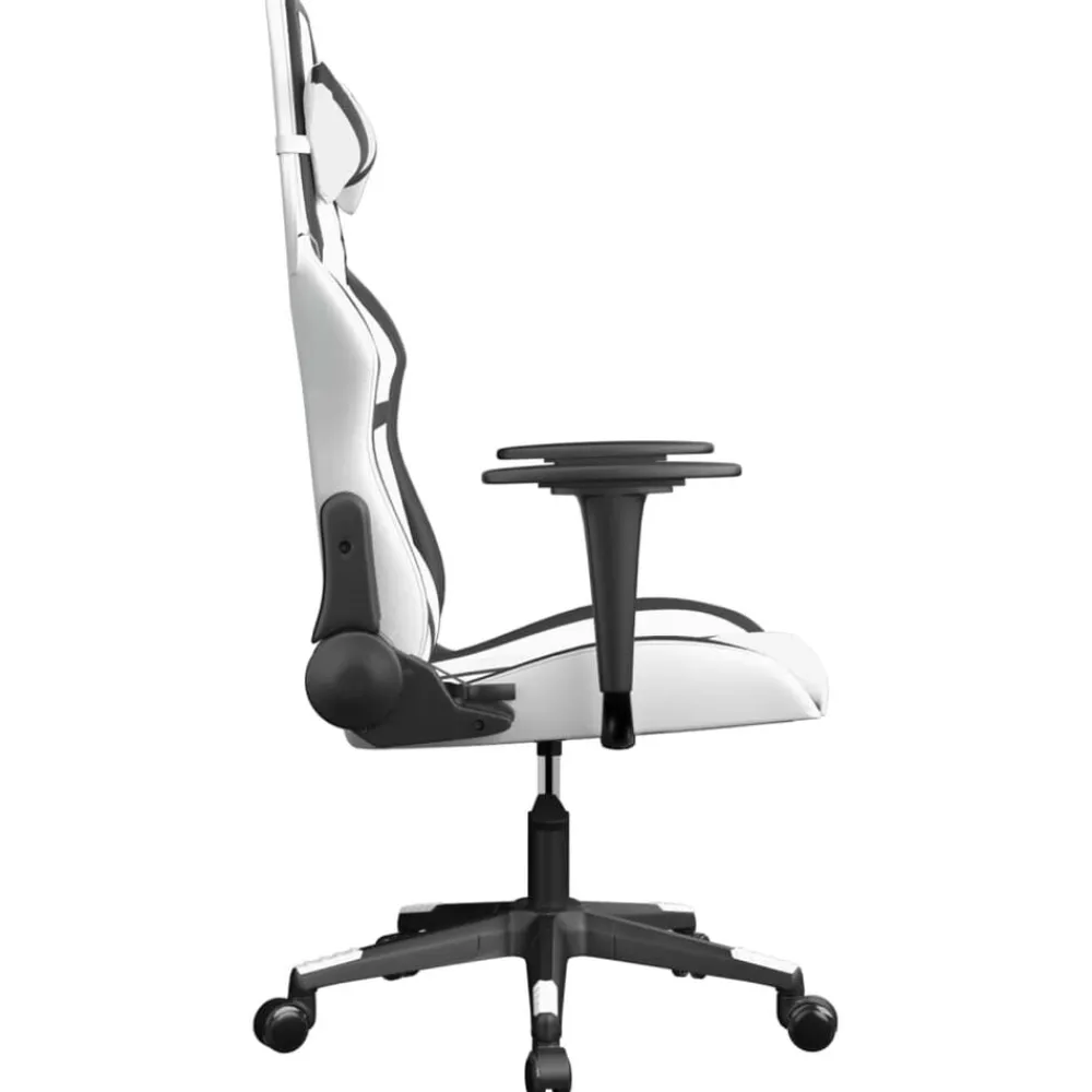 vidaXL Silla gaming de masaje cuero sintético Blanco y negro Sale