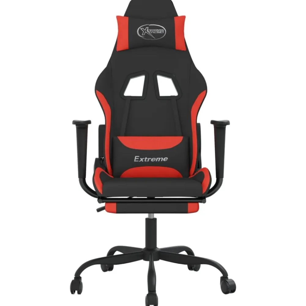 vidaXL Sillas-Silla gaming de masaje con reposapiés tela negro y