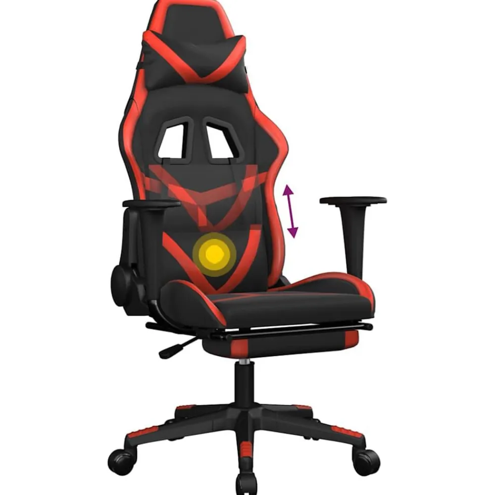 vidaXL Silla gaming de masaje y reposapiés cuero sintético negro rojo Negro y rojo Outlet