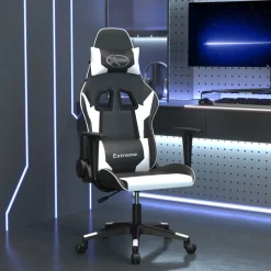 vidaXL Silla gaming de masaje cuero sintético Negro y blanco Hot