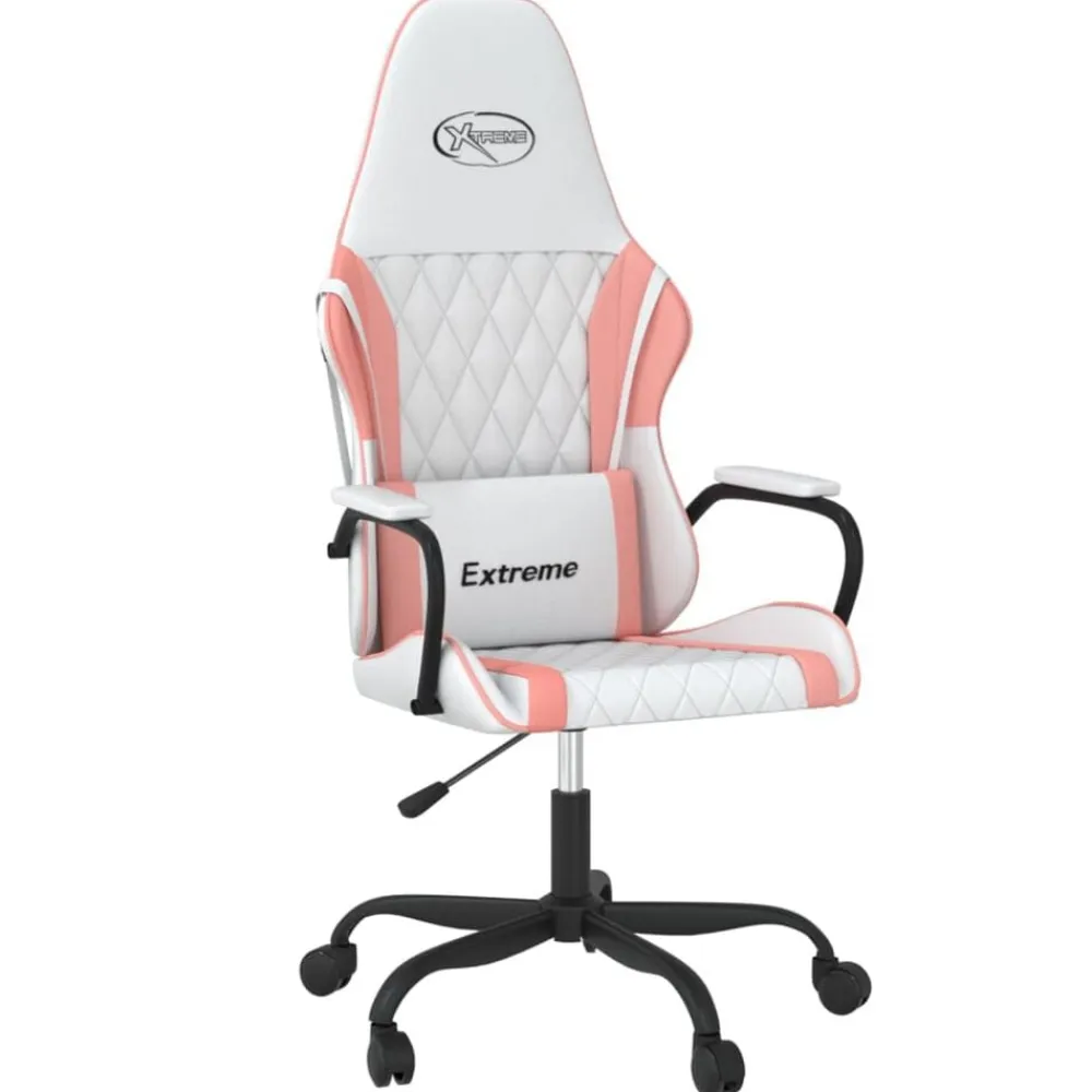 vidaXL Silla gaming de masaje cuero sintético Blanco y rosa Clearance