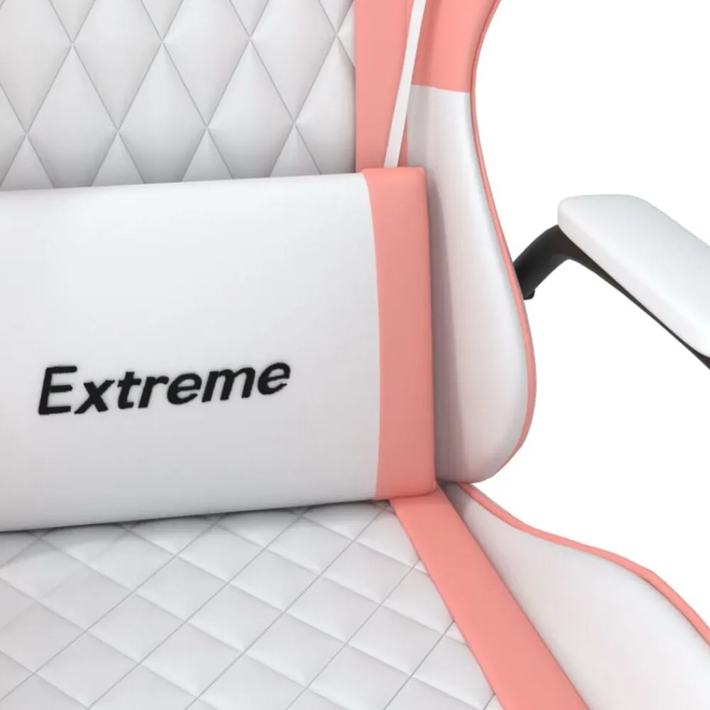 vidaXL Silla gaming de masaje cuero sintético Blanco y rosa Clearance