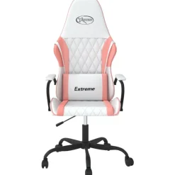 vidaXL Silla gaming de masaje cuero sintético Blanco y rosa Clearance