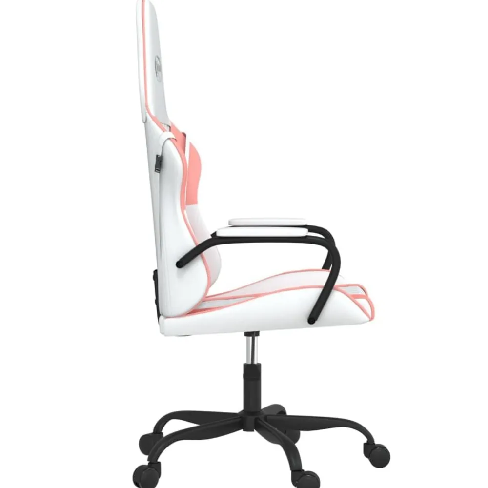vidaXL Silla gaming de masaje cuero sintético Blanco y rosa Clearance