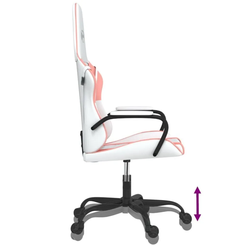 vidaXL Silla gaming de masaje cuero sintético Blanco y rosa Clearance