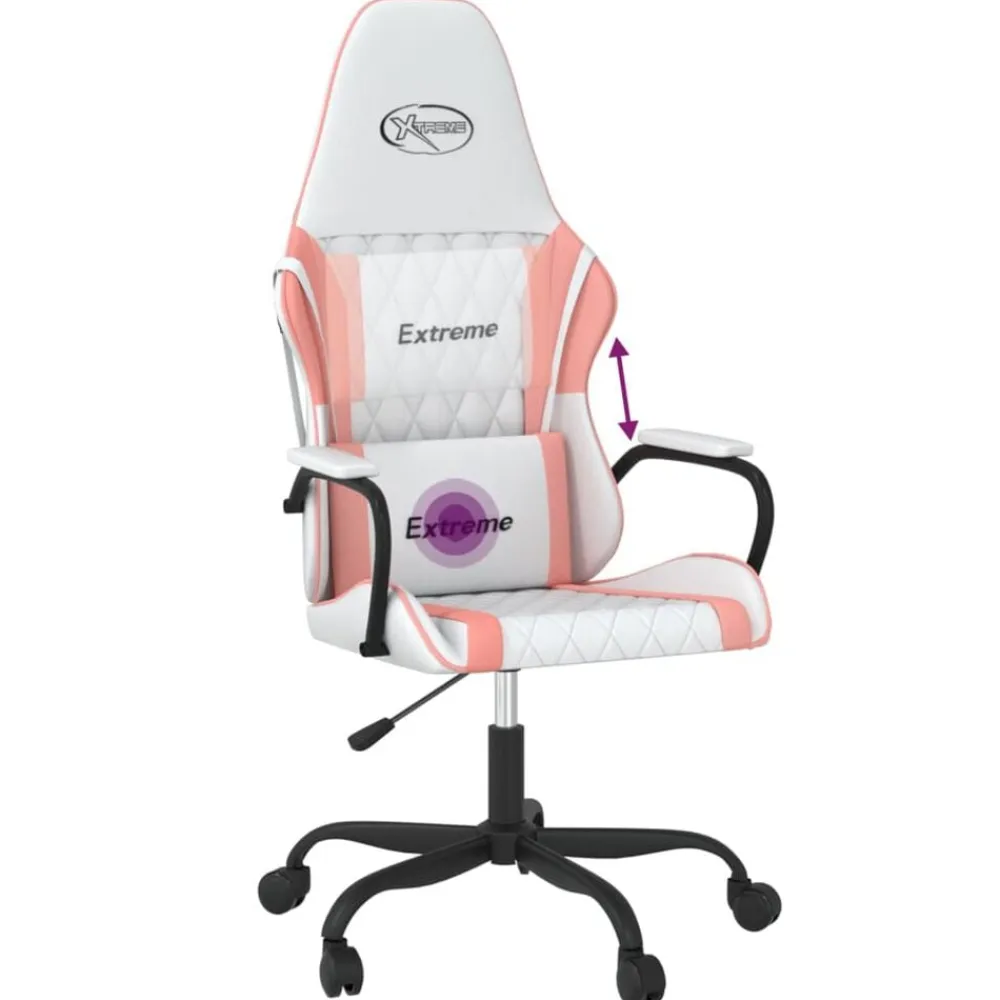 vidaXL Silla gaming de masaje cuero sintético Blanco y rosa Clearance