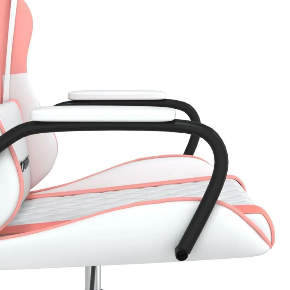vidaXL Silla gaming de masaje cuero sintético Blanco y rosa Clearance