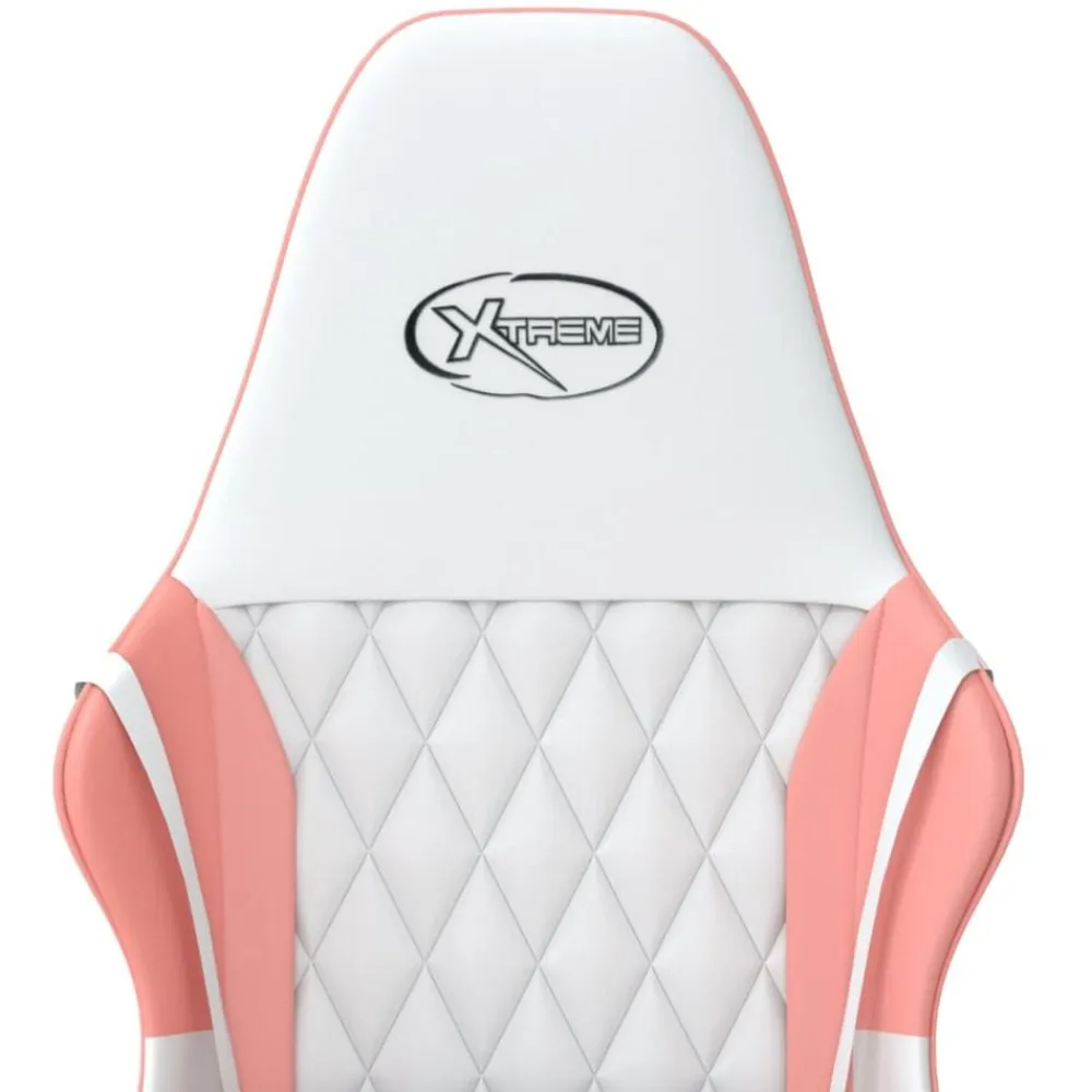 vidaXL Silla gaming de masaje cuero sintético Blanco y rosa Clearance