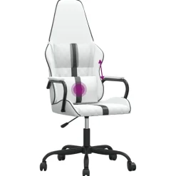 vidaXL Sillas-Silla gaming de masaje cuero sintético negro y