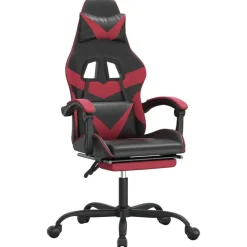 vidaXL Silla gaming giratoria y reposapiés cuero sintético Negro y rojo tinto Sale