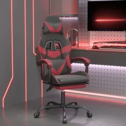vidaXL Silla gaming giratoria y reposapiés cuero sintético Negro y rojo tinto Sale