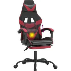 vidaXL Silla gaming giratoria y reposapiés cuero sintético Negro y rojo tinto Sale
