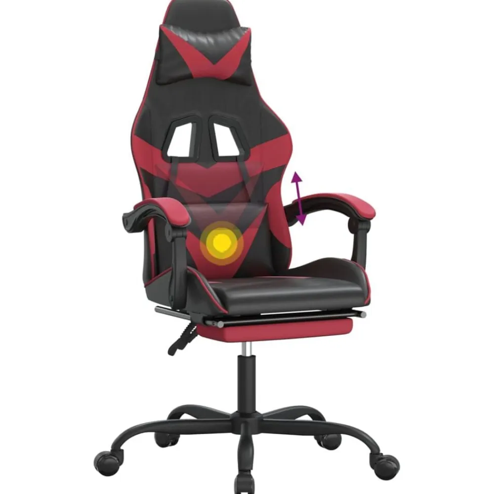 vidaXL Silla gaming giratoria y reposapiés cuero sintético Negro y rojo tinto Sale