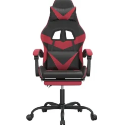 vidaXL Silla gaming giratoria y reposapiés cuero sintético Negro y rojo tinto Sale