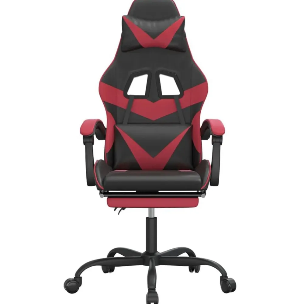 vidaXL Silla gaming giratoria y reposapiés cuero sintético Negro y rojo tinto Sale