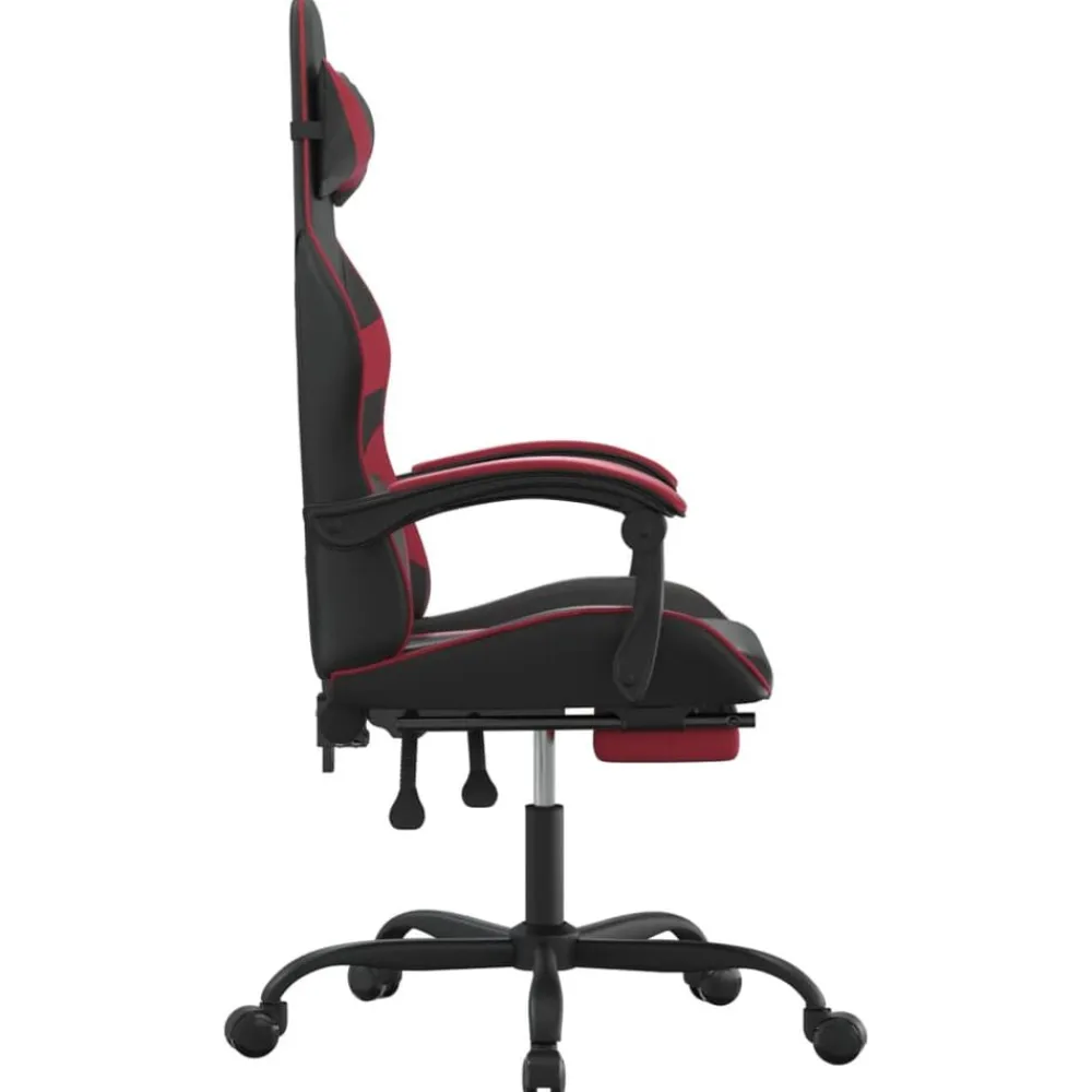 vidaXL Silla gaming giratoria y reposapiés cuero sintético Negro y rojo tinto Sale