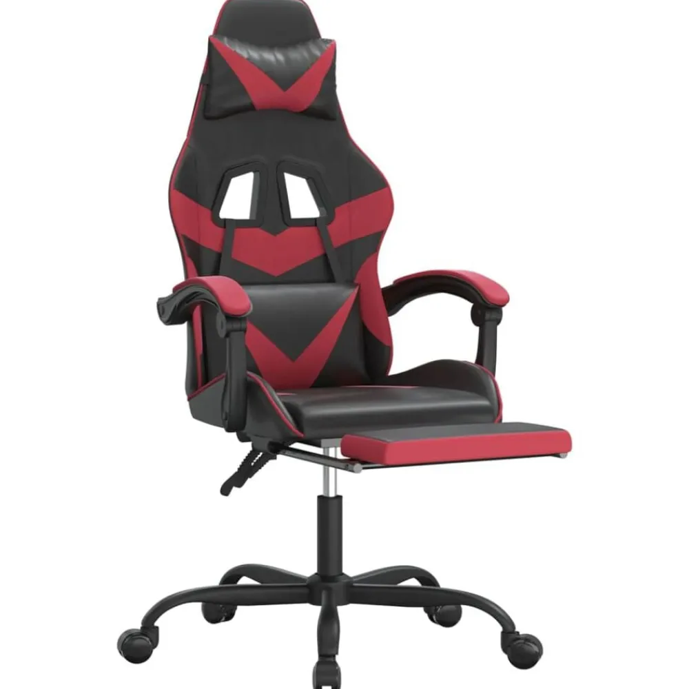 vidaXL Silla gaming giratoria y reposapiés cuero sintético Negro y rojo tinto Sale