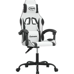vidaXL Silla gaming giratoria cuero sintético Blanco y negro